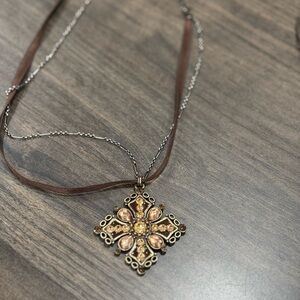Brown and Gold Pendant Necklace $4